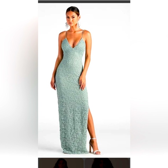 Windsor Marylou Lace Mesh
Plunge Neck Formal Dress in Sage - Picture 1 of 7